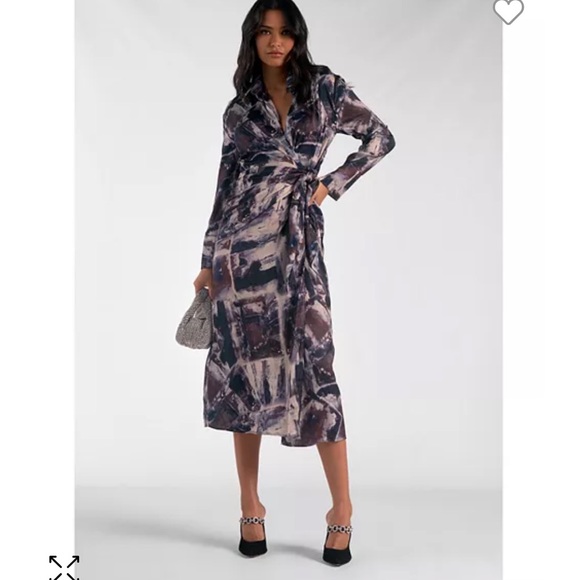 New with tags. Elan wrap midi dress in blue marble - Picture 5 of 8